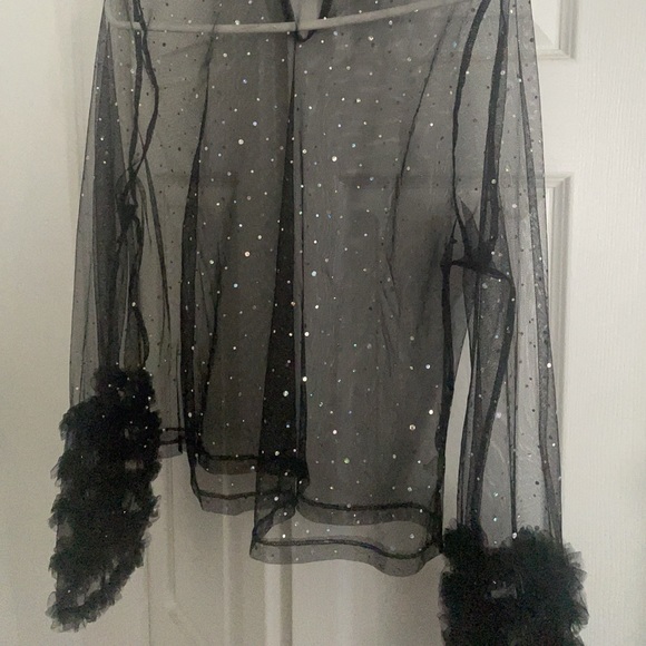 see thru shirt black shirt with silver specks and ruffle sleeves - Picture 3 of 4
